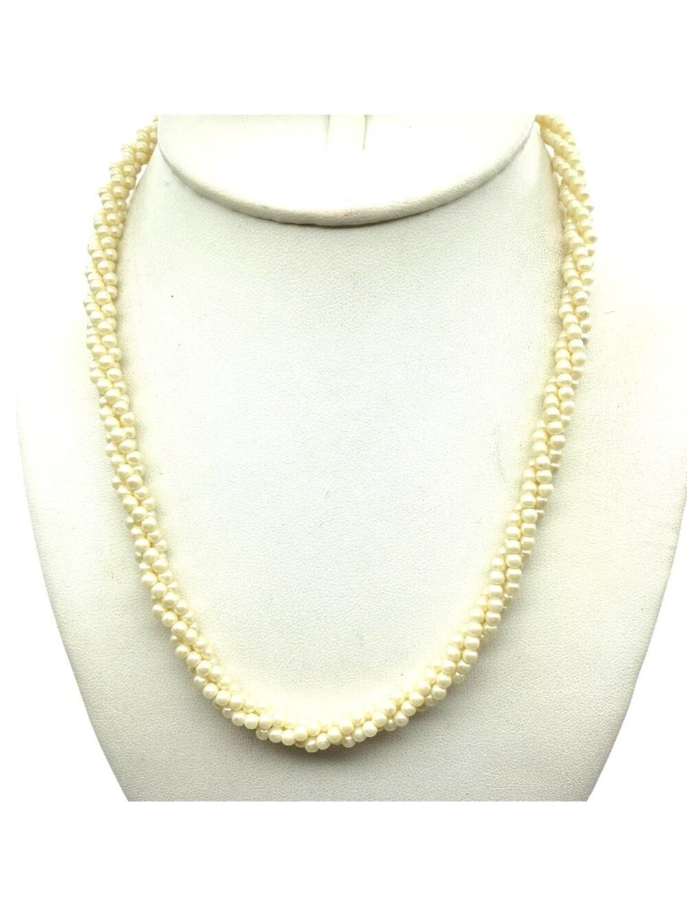 Vintage Faux Pearl Torsade Necklace, White Wedding Seed Beads, Multi Strand